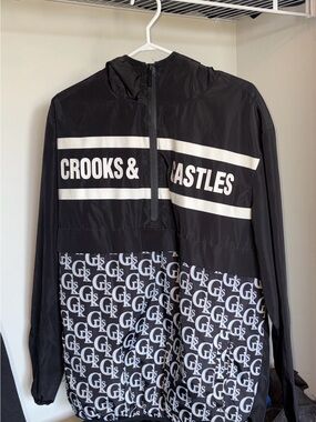 Crooks & Castles Black & White Logo Pattern Windbreaker